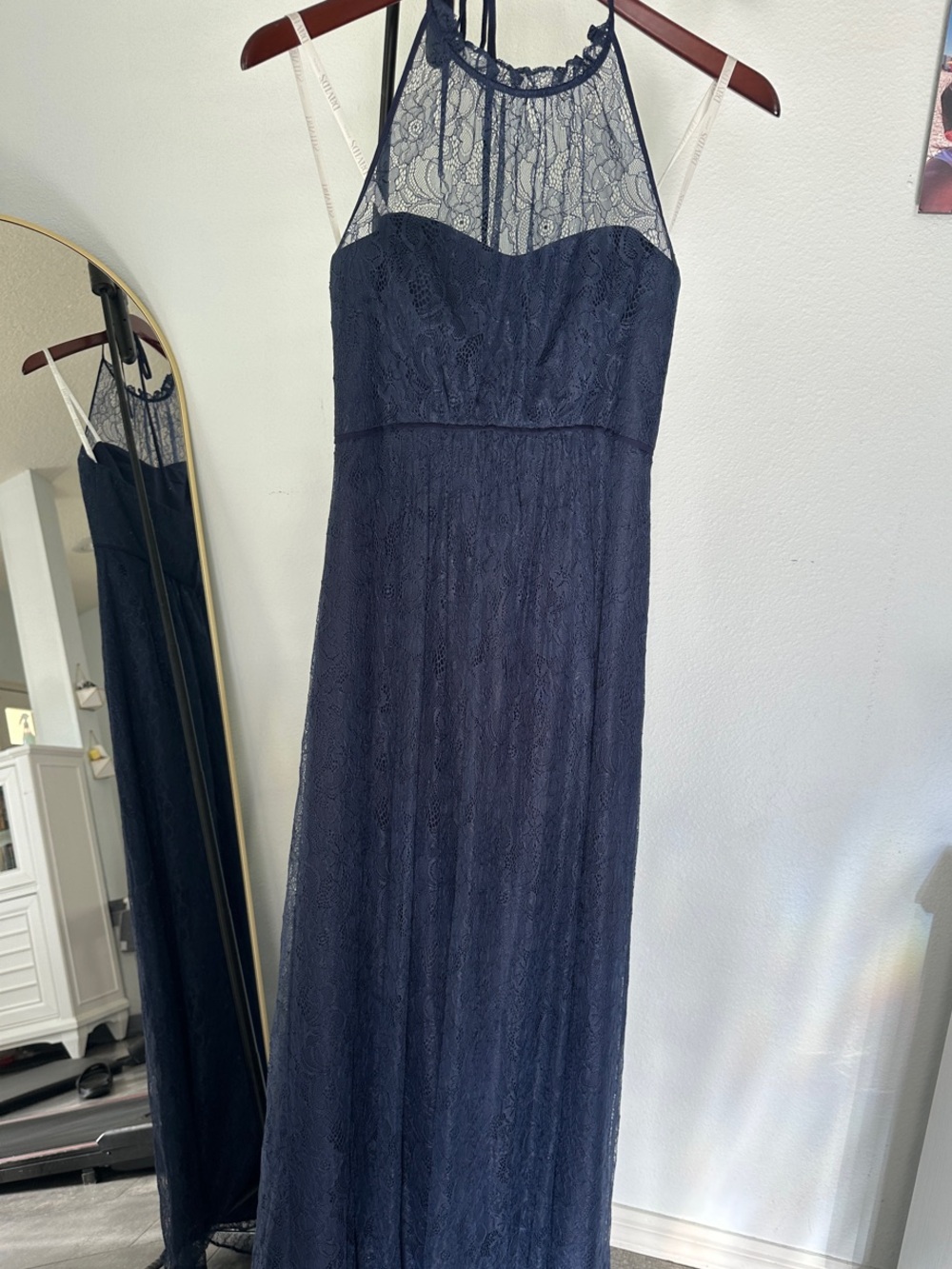 David’s Bridal Navy Lace Halter Maxi Dress Size 8 Formal Bridesmaid